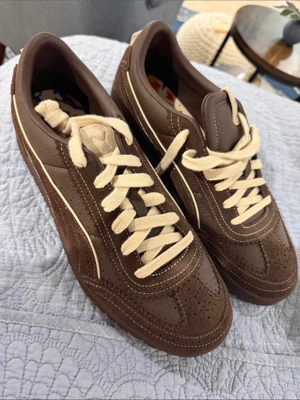 Puma Men's Brown Suede Sneakers with Cream Laces